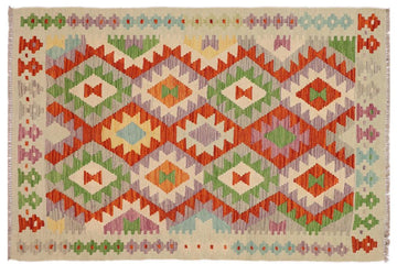 Flat Weave Kilim, Antique, Navaho, Vintage, Handmade, Geometric Kilim Rust Blue Hand-Woven Rectangle 100% Wool Area Rug 3 x 5